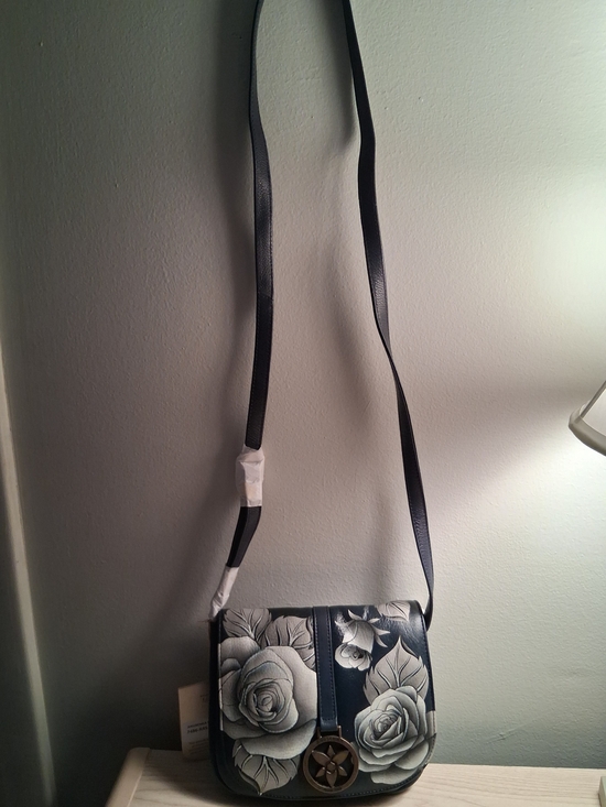 anuschka sling over travel backpack Butterfly Blooms Bronze Crossbody Bag The Covered Bridge and Leather Shop quality leather Anuschka Brand Grey Floral Crossbody
